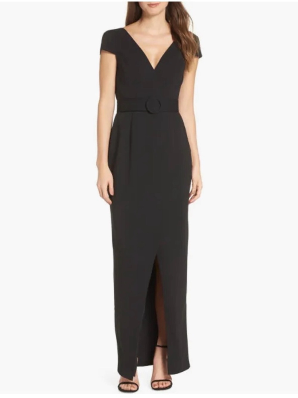 NWT Vince Camuto Belted V-Neck Evening Dress in Black